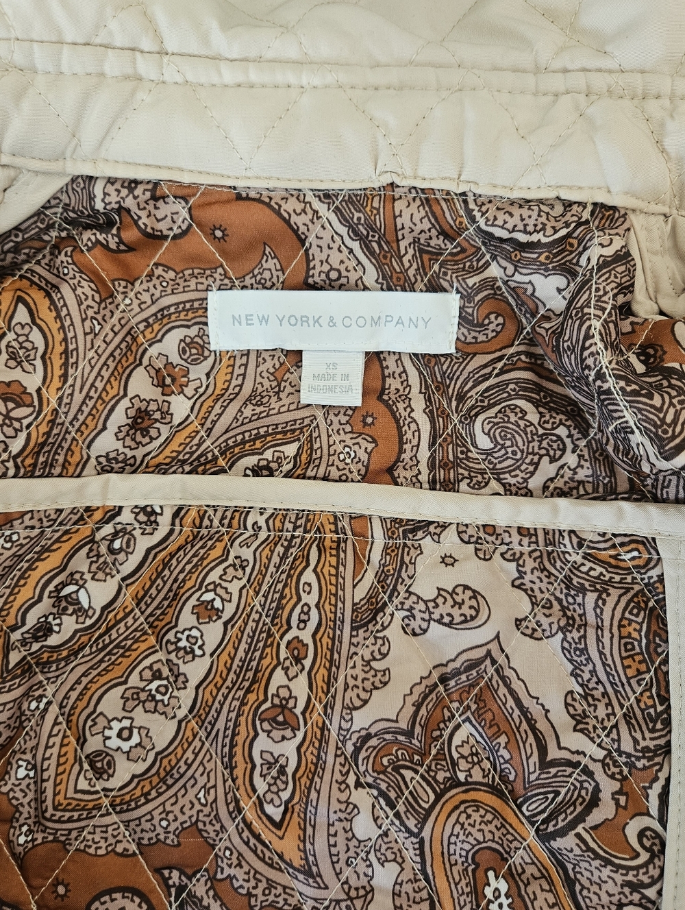 New York & Company Quilted Peplum Jacket Beige Lightweight Zip XS - Picture 7 of 9